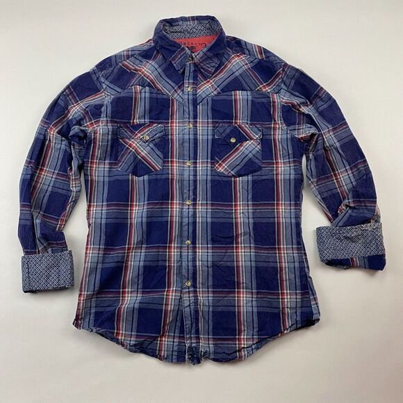 Wrangler Twenty X Blue Red Plaid Long Sleeve Snap Button Up Shirt 100% Cotton L - Picture 11 of 11